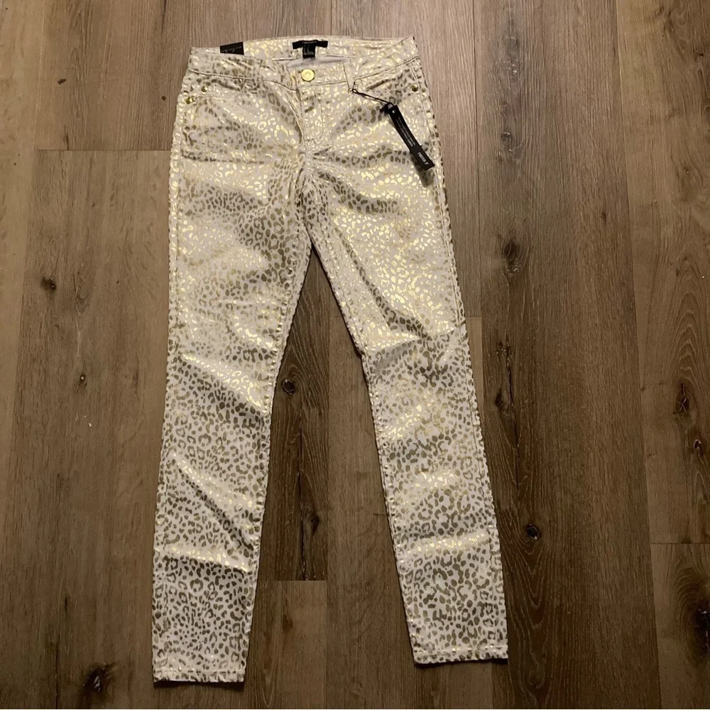 Forever 21 Women’s Skinny Ankle Pants With Gold Cheetah Print Size 26 | Y2K - Picture 2 of 9